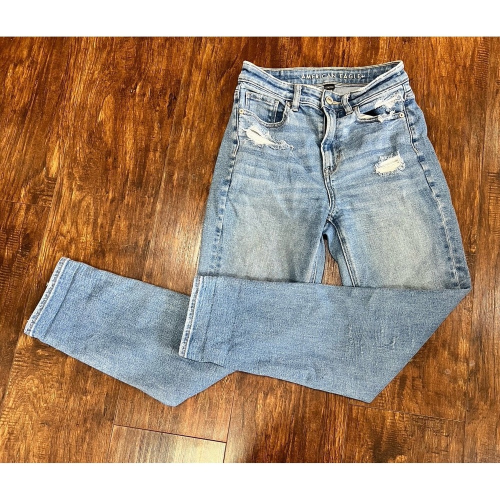 American Eagle Womens Size 0 Mid Rise Skinny Jeans Light Wash Distressed Stretch - Picture 3 of 7